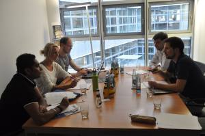 Members of the communication group are discussing content and style of the new HeJu Blog. © Sripriya Murthy